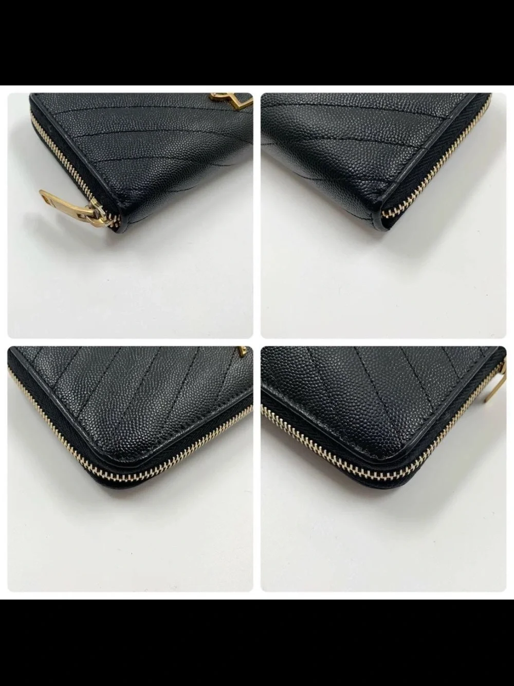 Saint Laurent Black Chevron Zip Wallet with Gold YSL Logo - Picture 5 of 10